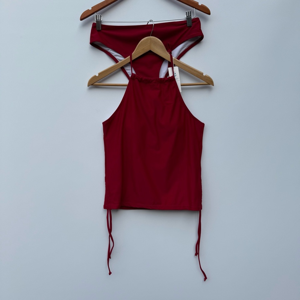 Beachsissi Fashion Wine Red Halter Neck Tankini Set - Picture 14 of 15